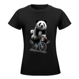 White T-Shirt Papa Panda Riding a Bike