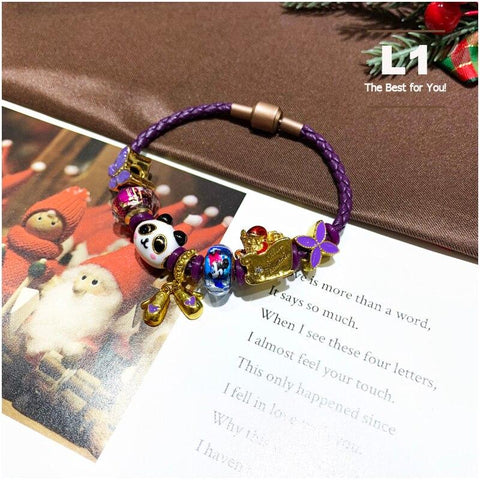 Panda Charm Bracelet with Purple Stones